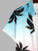Plus Size Coconut Tree Ombre Colorblock Print Buttons Pocket Hawaii Shirt For Men -  
