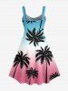 Plus Size Coconut Tree Ombre Colorblock Print Hawaii Tank Dress -  