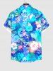 Plus Size Tie Dye Tropical Leaf Hibiscus Flowers Print Buttons Pocket Hawaii Shirt For Men -  