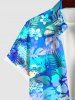 Plus Size Tie Dye Tropical Leaf Hibiscus Flowers Print Buttons Pocket Hawaii Shirt For Men -  
