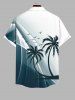 Plus Size Coconut Tree Bird Ombre Colorblock Light Beam 3D Print Buttons Pocket Hawaii Shirt For Men -  