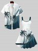 Plus Size Coconut Tree Bird Ombre Colorblock Light Beam 3D Print Hawaii Tank Dress -  
