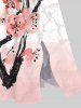 Plus Size Chinese Style Peach Blossom Branched Ombre Colorblock Print Split Midi Dress -  