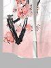 Plus Size Chinese Style Peach Blossom Branched Ombre Colorblock Print Buttons Pocket Shirt For Men -  