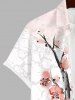 Plus Size Chinese Style Peach Blossom Branched Ombre Colorblock Print Buttons Pocket Shirt For Men -  