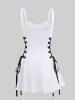 Peach Blossom Flowers Print Lace Up Tank Dress -  