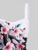 Peach Blossom Flowers Print Lace Up Tank Dress -  
