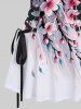 Peach Blossom Flowers Print Lace Up Tank Dress -  