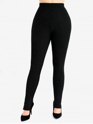 Plus Size Ribbed Solid Stirrup Skinny Leggings