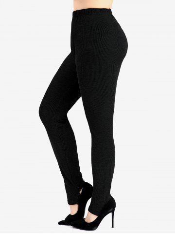 Plus Size Ribbed Solid Stirrup Skinny Leggings