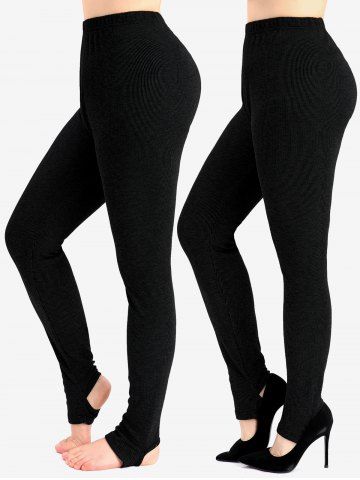 Legging Étrier Moulant Côtelé en Couleur Unie de Grande Taille - DARK GRAY - 1X | US 14-16