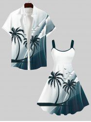 Coconut Tree Bird Ombre Colorblock Light Beam 3D Print Plus Size Matching Hawaii Beach Outfit For Couples -  