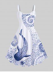 Plus Size Shark Spiral Sea Waves Print Hawaii Sea Creatures A Line Tank Dress -  