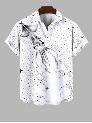 Plus Size Squid Spotted Stars Print Hawaii Sea Creatures Button Pocket Shirt For Men -  