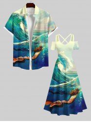 Mermaid Sea Waves Ombre Sky Print Plus Size Matching Hawaii Beach Outfit For Couples -  