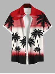 Plus Size Ombre Colorblock Coconut Tree Print Buttons Pocket Hawaii Shirt For Men -  