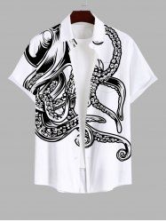 Plus Size Two Tone Octopus Print Buttons Pocket Hawaii Shirt For Men -  
