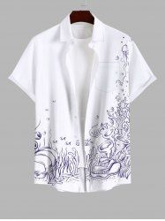 Plus Size Waterweed Starfish Fish Seabed Sailor Print Hawaii Button Pocket Shirt For Men -  