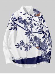 Chemise Imprimé Oiseaux à Feuilles Grande Taille à Deux Tons - Blanc M