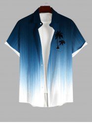 Plus Size Ombre Coconut Tree Print Buttons Pocket Hawaii Shirt For Men -  