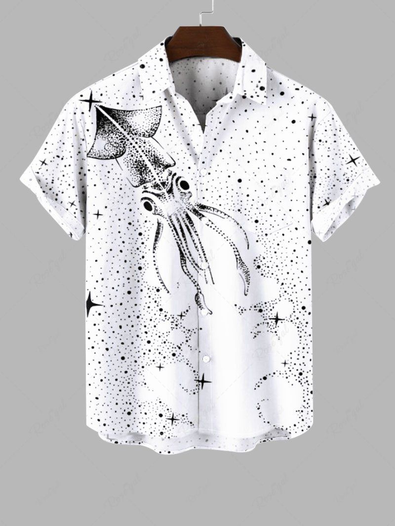 Affordable Plus Size Squid Spotted Stars Print Hawaii Sea Creatures Button Pocket Shirt For Men  