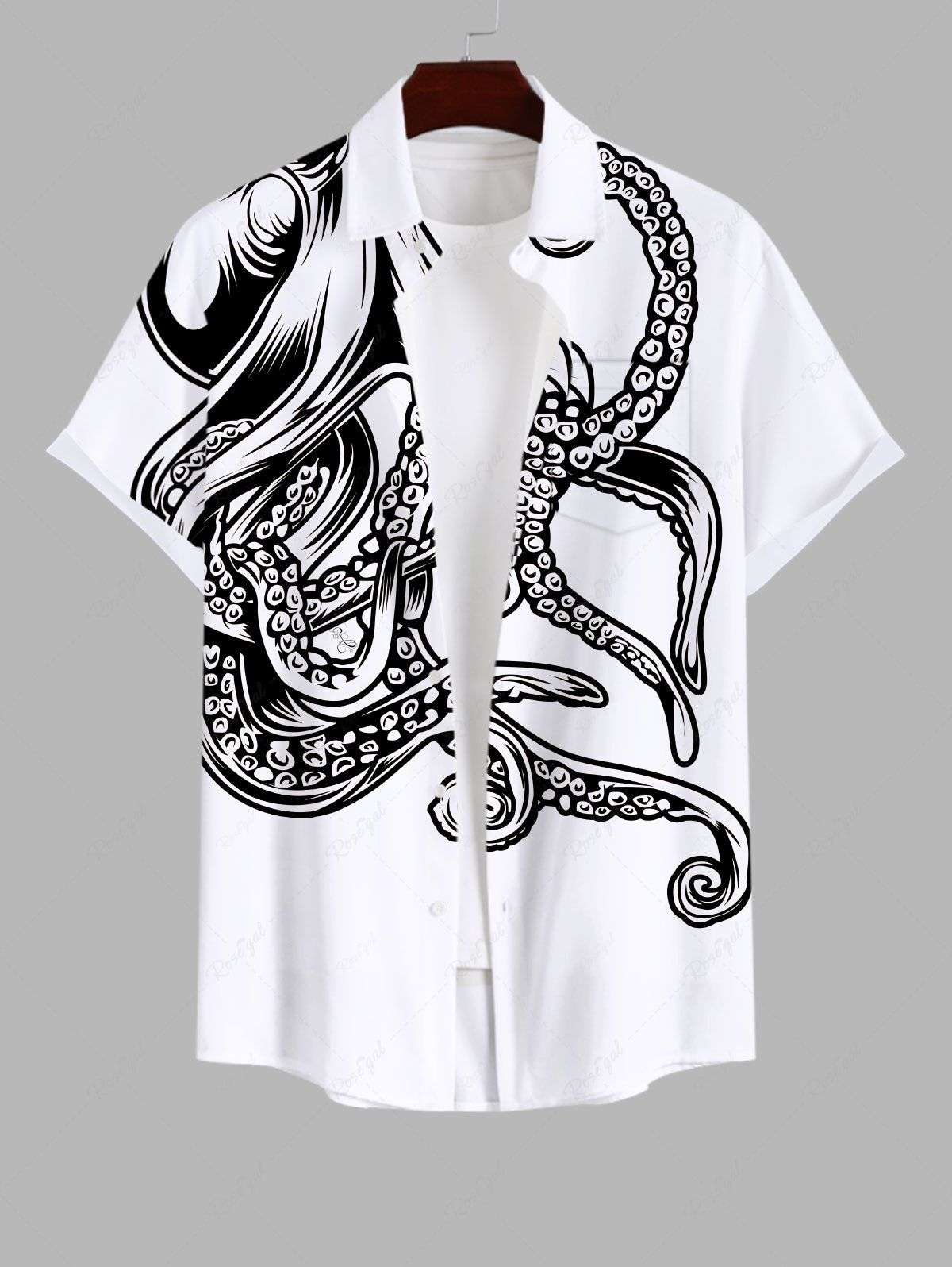Online Plus Size Two Tone Octopus Print Buttons Pocket Hawaii Shirt For Men  