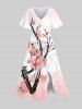 Chinese Style Peach Blossom Branched Ombre Colorblock Print Plus Size Matching Hawaii Beach Outfit For Couples -  