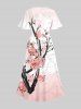 Chinese Style Peach Blossom Branched Ombre Colorblock Print Plus Size Matching Hawaii Beach Outfit For Couples -  