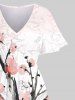 Chinese Style Peach Blossom Branched Ombre Colorblock Print Plus Size Matching Hawaii Beach Outfit For Couples -  