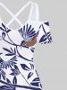 Plus Size Cold Shoulder Bird Tree Branch Leaf Sea Fish Two Tone Print Hawaii Crisscross A Line Maxi Dress -  