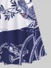 Plus Size Cold Shoulder Bird Tree Branch Leaf Sea Fish Two Tone Print Hawaii Crisscross A Line Maxi Dress -  