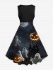 Plus Size Pumpkin Lantern Ghost Moon Tree Castle Midnight Print Halloween Costume Vintage Swing A Line Dress -  
