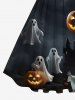 Plus Size Pumpkin Lantern Ghost Moon Tree Castle Midnight Print Halloween Costume Vintage Swing A Line Dress -  