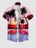 Coconut Tree Sun Ombre Sky Dusk Flamingo Sea Print Plus Size Matching Hawaii Beach Outfit For Couples -  