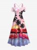 Coconut Tree Sun Ombre Sky Dusk Flamingo Sea Print Plus Size Matching Hawaii Beach Outfit For Couples -  