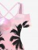 Coconut Tree Sun Ombre Sky Dusk Flamingo Sea Print Plus Size Matching Hawaii Beach Outfit For Couples -  