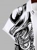 Plus Size Two Tone Octopus Print Buttons Pocket Hawaii Shirt For Men -  