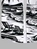 Plus Size Coconut Tree Sun Sea Waves Bird Chairs Print Buttons Pocket Hawaii Shirt For Men -  