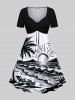 Coconut Tree Sun Sea Waves Bird Chairs Print Plus Size Matching Hawaii Beach Outfit For Couples -  