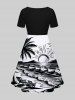 Coconut Tree Sun Sea Waves Bird Chairs Print Plus Size Matching Hawaii Beach Outfit For Couples -  