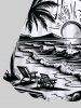 Coconut Tree Sun Sea Waves Bird Chairs Print Plus Size Matching Hawaii Beach Outfit For Couples -  