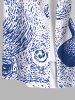 Plus Size Shark Spiral Sea Waves Print Hawaii Sea Creatures Button Pocket Shirt For Men -  