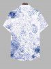 Plus Size Shark Spiral Sea Waves Print Hawaii Sea Creatures Button Pocket Shirt For Men -  
