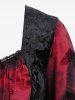 Gothic Plus Size Poet Sleeves Floral Flocking Tie Dye Ruched Bust Lace Trim Patchwork Velvet Chain Top -  