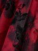 Gothic Plus Size Poet Sleeves Floral Flocking Tie Dye Ruched Bust Lace Trim Patchwork Velvet Chain Top -  