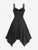 Gothic Plus Size Rose Flower Appliques Sheer Lace Trim PU Leather Waist Ruffles Asymmetrical Tank Dress -  
