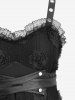 Gothic Plus Size Rose Flower Appliques Sheer Lace Trim PU Leather Waist Ruffles Asymmetrical Tank Dress -  