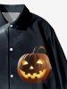 Plus Size Pumpkin Lantern Ghost Moon Tree Castle Midnight Print Halloween Button Shirt For Men -  