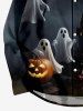 Plus Size Pumpkin Lantern Ghost Moon Tree Castle Midnight Print Halloween Button Shirt For Men -  