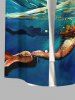 Plus Size Mermaid Sea Waves Ombre Sky Print Hawaii Button Pocket Shirt For Men -  